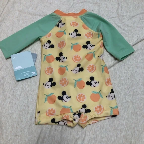 NWT Disney Baby Mickey Mouse Swimsuit Orange Fruit Print Summer Swim SPF - Picture 5 of 7